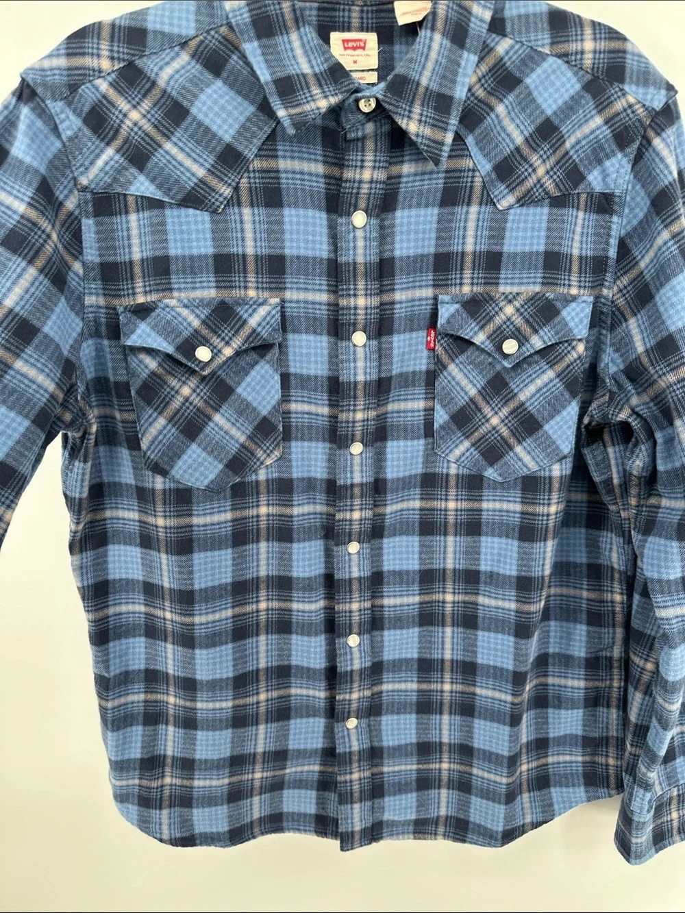 Levi's Heritage Outdoor Grunge Blue/Black Plaid Button Down Western Shirt SzM